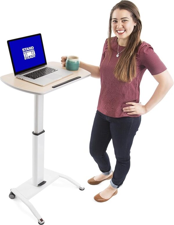Stand Steady Adjustable Height & Tilt Mobile Podium, Portable Laptop Stand with Wheels, Rolling Computer Desk & Workstation, Standing Table for Office & Home (Maple Print, 25.5in x 15.5in x 28-42.5in) Stand Steady Adjustable Height & Tilt Mobile Podium, Portable Laptop Stand with Wheels, Rolling Computer Desk & Workstation, Standing Table for Office & Home (Maple Print, 25.5in x 15.5in x 28-42.5in)